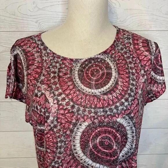Ruby Rd. pink kaleidoscope embellished top Size Large - Picture 3 of 6